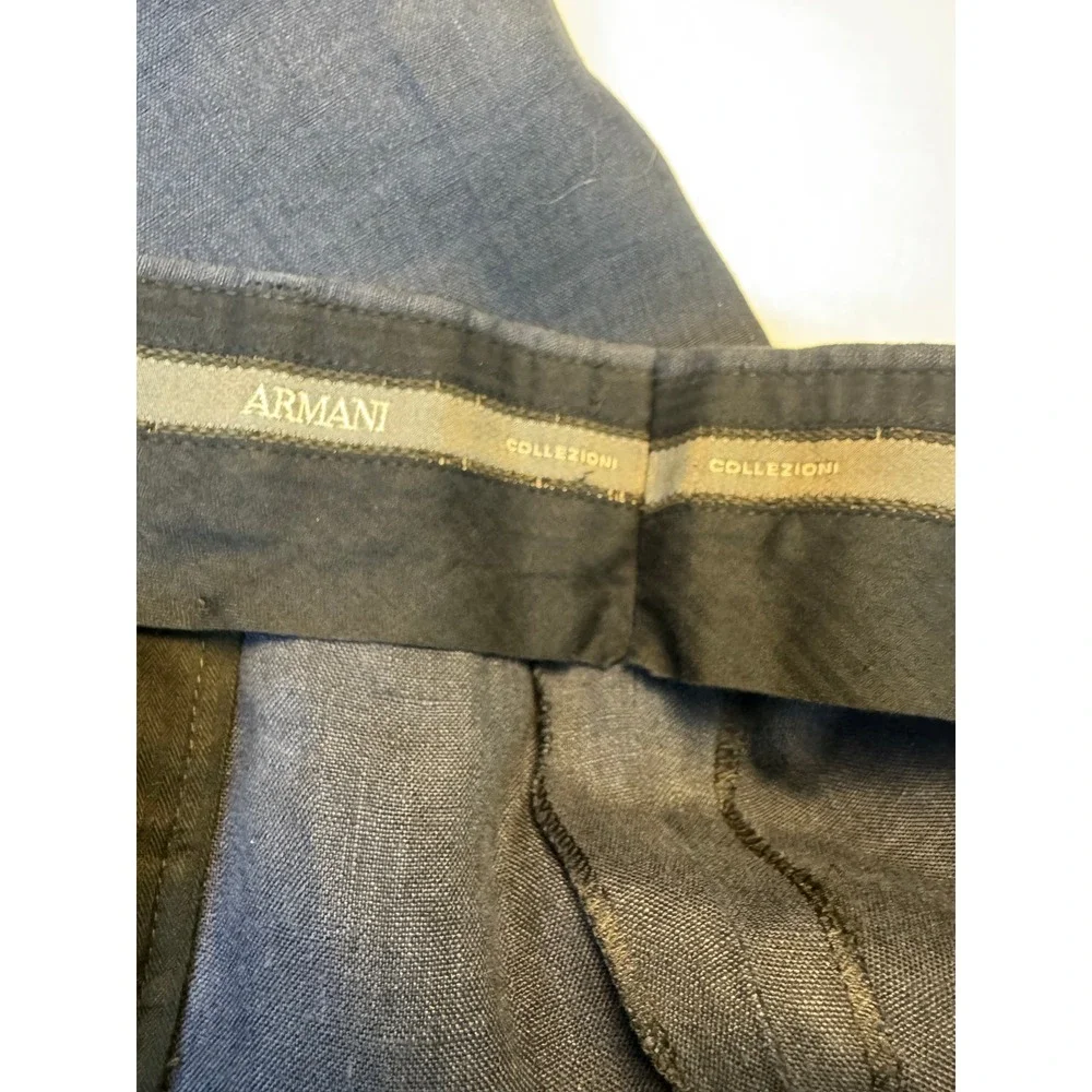 Armani Collezioni Mens Navy Blue Linen Blend Flat Front Straight Leg Pants 35x29